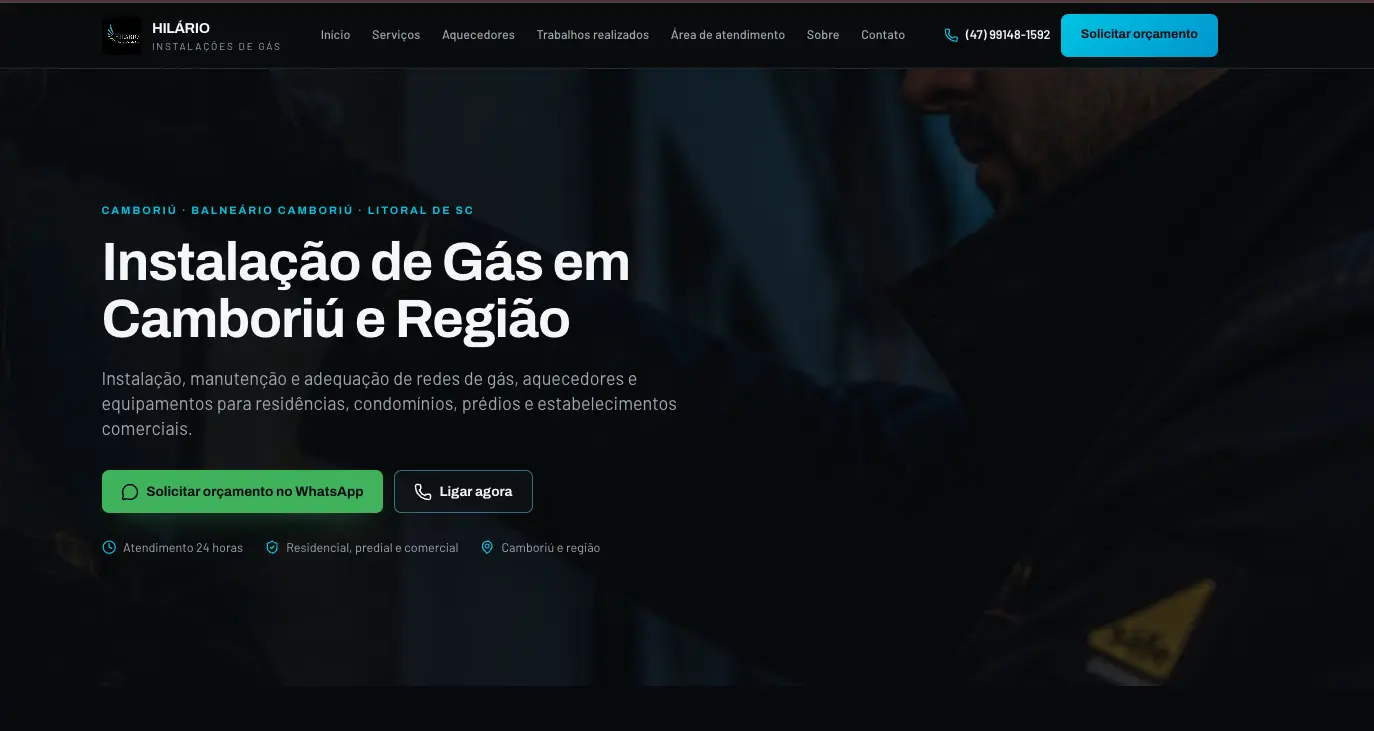 Tela do projeto Hilário Gás