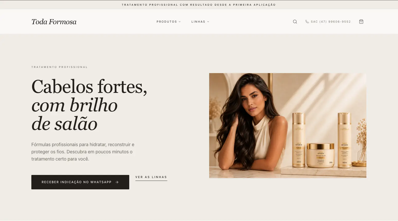 Tela do projeto Toda Formosa